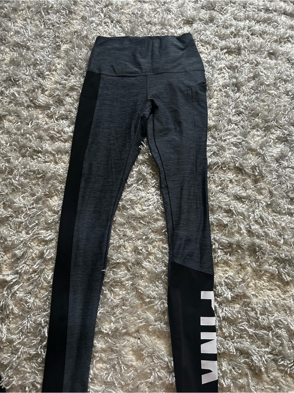 PINK Victoria's Secret Black & Charcoal Colorblock Performance Leggings